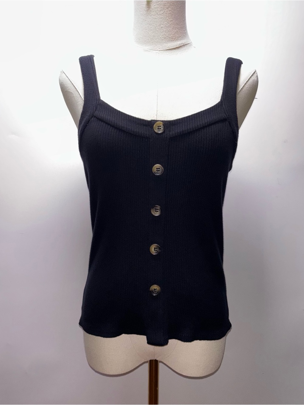 & Other Stories Black Ribbed Button-Front Tank Top Size 8